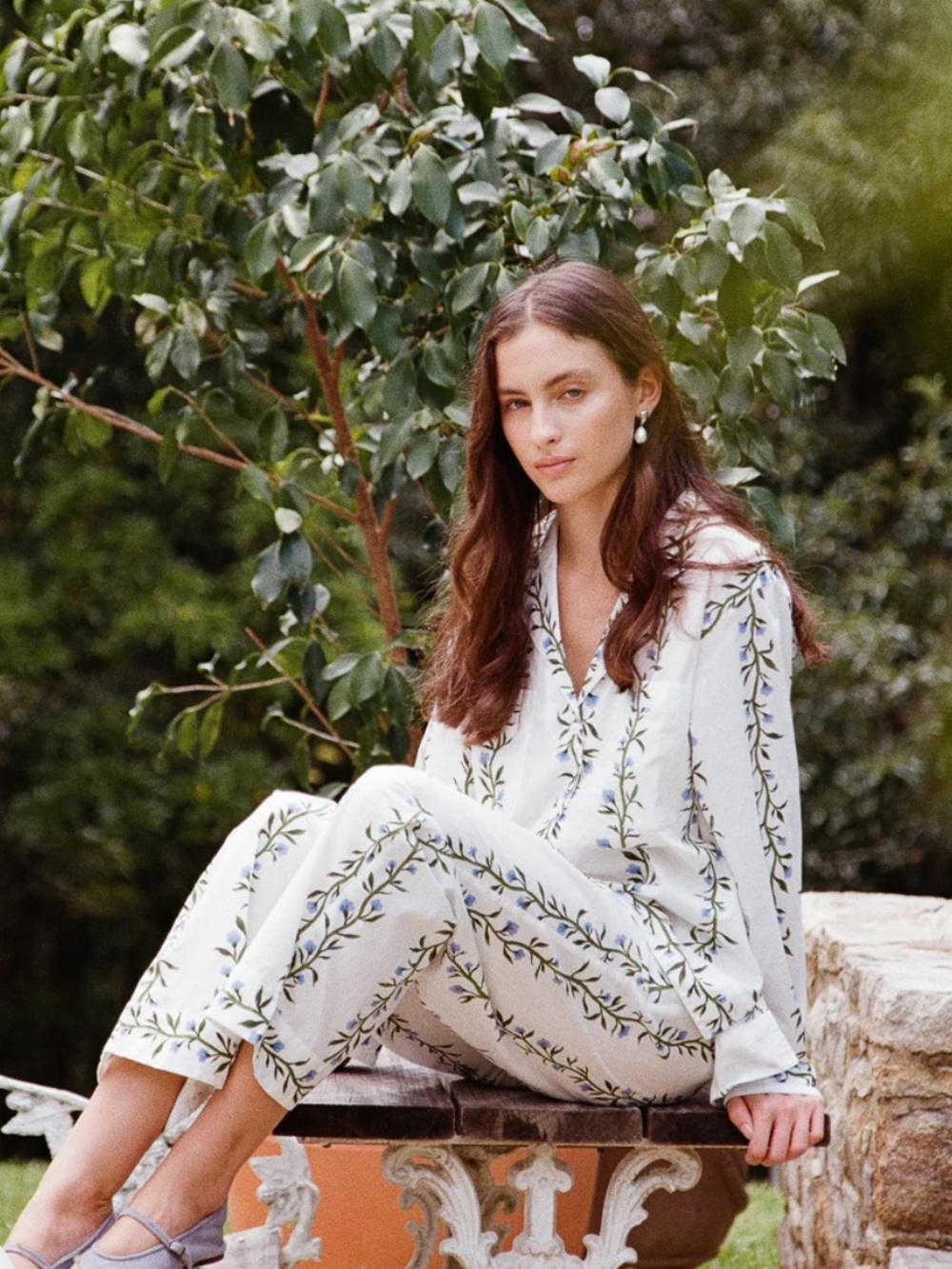 NWOT Emily Long Pajama Set Botanical Vine Size Large - Picture 5 of 11